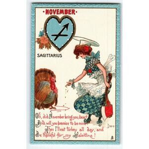 Tuck Postcard Dwig Sagittarius High Fashion Lady Turkey Zodiac Nov Horoscope 128